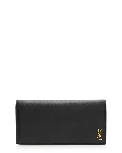 Saint Laurent Black Grained Leather Tiny Cassandre Flat Long Wallet (authentic  Pre-loved)