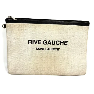 Pre-owned Saint Laurent Black Gray Coated Canvas Leather Clutch Bag Pouch () In Multi