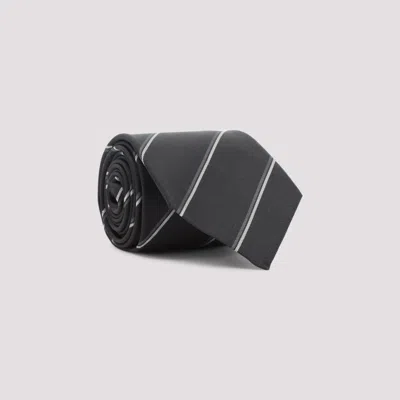 SAINT LAURENT BLACK GREY DIAGONAL STRIPED TIE