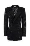 Saint Laurent Black Guipure Lace Blazer In Noir