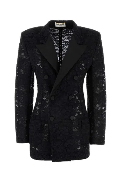 Saint Laurent Black Guipure Lace Blazer In Noir