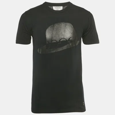 Pre-owned Saint Laurent Black Hat Print Jersey Ysl Detail T-shirt S