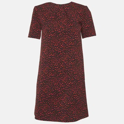 Pre-owned Saint Laurent Black Hearts Print Crepe Mini Dress S