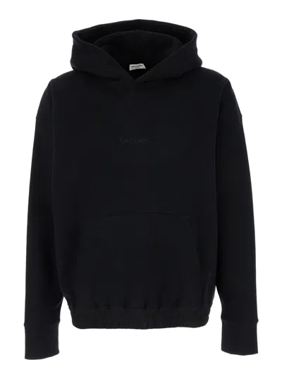 Saint Laurent Black Hoodie With Tonal Logo Embroidery In Cotton Man In Multicolor