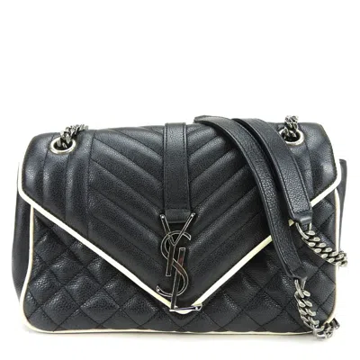 Pre-owned Saint Laurent Black Ivory Leather Shoulder Bag () In Multi