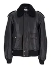 Saint Laurent Black Jacket With Removable Fur Collar In Leather Woman In Animal Print