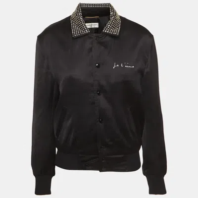Pre-owned Saint Laurent Black Je T'aime Satin Teddy Bomber Jacket M