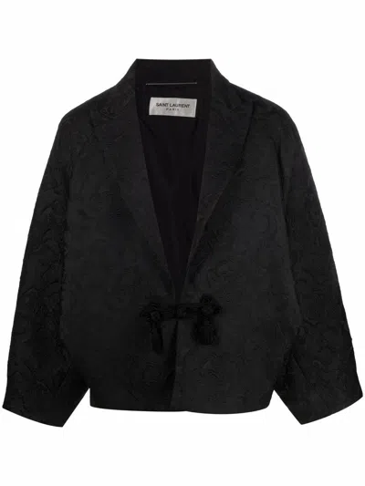 Saint Laurent Black Kimono Style Court Coat For Men In Noir
