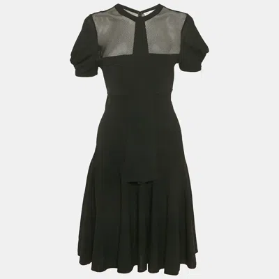 Pre-owned Saint Laurent Black Knit & Mesh Skater Mini Dress Xl