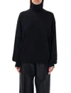 SAINT LAURENT BLACK KNIT HIGH NECK SWEATER FOR WOMEN WITH OVERSIZE FIT