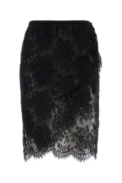 Saint Laurent Lace Wrap Pencil Skirt In Black