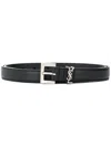 Saint Laurent Logo Plaque Croc-embossed Leather Belt