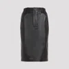 Saint Laurent Black Lamb Leather Midi Skirt In Black