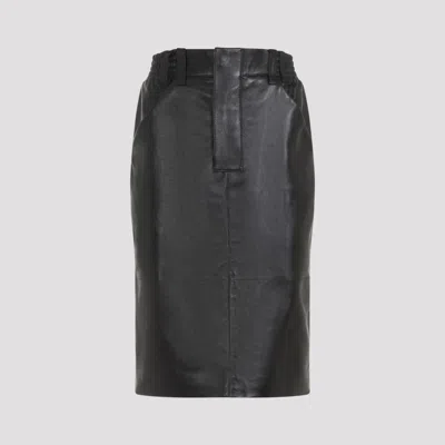 SAINT LAURENT BLACK LAMB LEATHER MIDI SKIRT