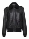 Saint Laurent Black Lambskin And Shearling Bomber Jacket In Black
