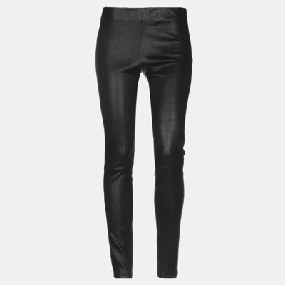 Pre-owned Saint Laurent Black Lambskin Leather Leggings Size 38