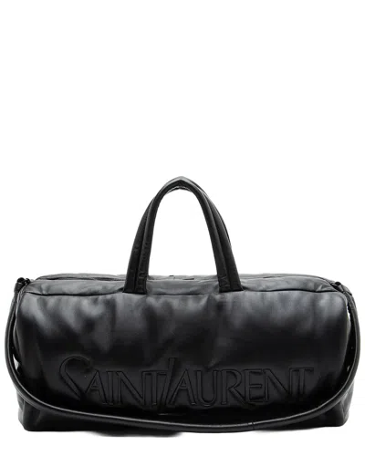 Pre-owned Saint Laurent Black Lambskin Logo Puffer Duffle (authentic Pre-loved)