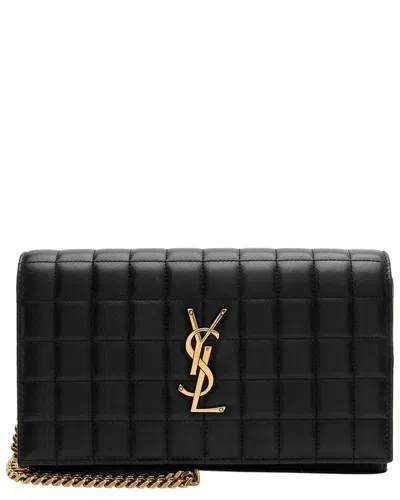 Saint Laurent Black Lambskin Matelasse Carre Monogram Cassandre Wallet On  Chain (authentic Pre-love