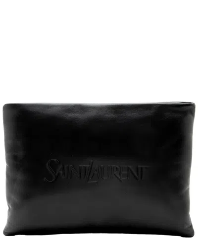 Pre-owned Saint Laurent Black Lambskin Puffy Pouch (authentic Pre-loved)