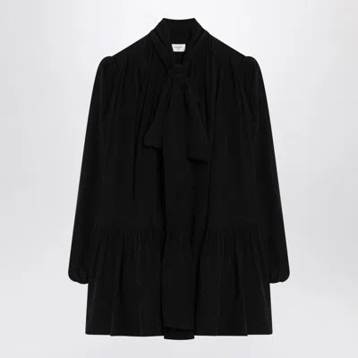 Saint Laurent Pussy-bow Gathered Silk Crepe De Chine Mini Dress In Black