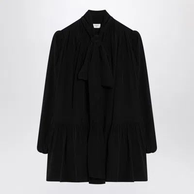 Saint Laurent Pussy-bow Gathered Silk Crepe De Chine Mini Dress In Black
