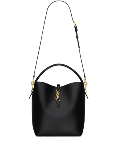 Saint Laurent Black Le 37 In Shiny Leather Bucket Bag