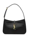 Saint Laurent Crocodile Embossed Hobo Bag With Gold-tone Hardware In Black