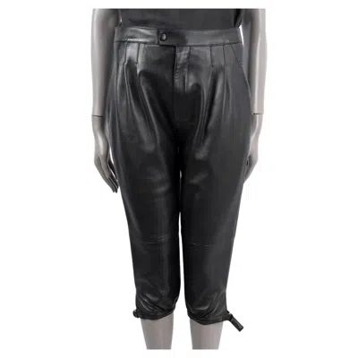 Pre-owned Saint Laurent Black Leather 2020 Pleated Cropped Pants 40 M