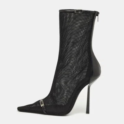 Pre-owned Saint Laurent Black Leather And Mesh Oxalis Ankle Boots Size 39