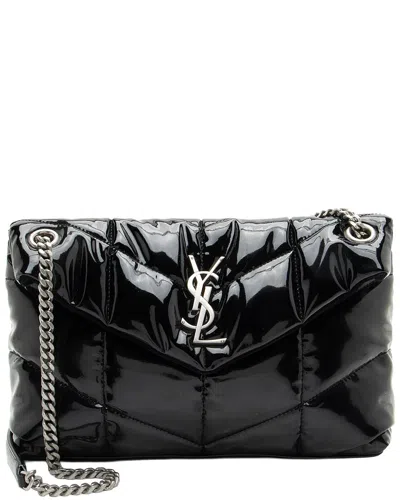 Pre-owned Saint Laurent Black Leather & Patent Leather Puffer Loulou Small Shoulder Bag  (authentic Pre-loved)
