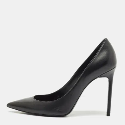 Pre-owned Saint Laurent Black Leather Anja Pointed Toe Pumps Size 39.5