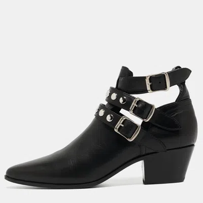 Pre-owned Saint Laurent Black Leather Ankle Boots Size 35