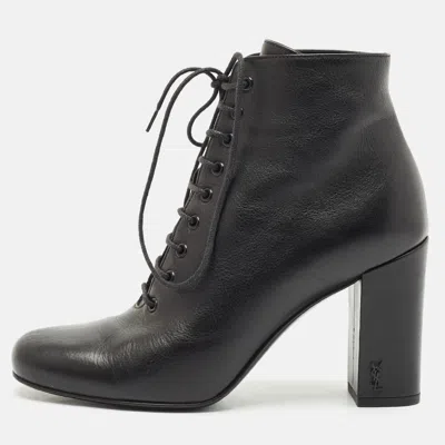 Pre-owned Saint Laurent Black Leather Ankle Length Boots Size 36