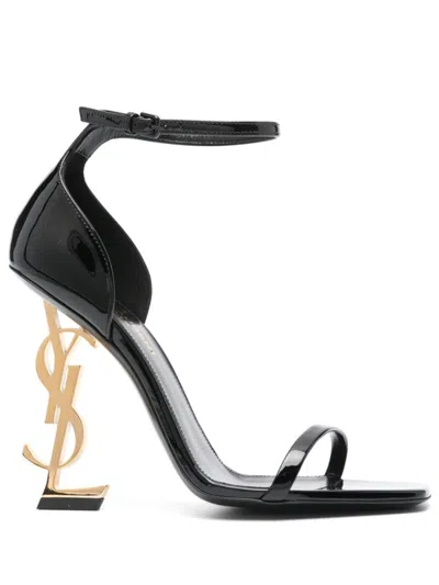 Saint Laurent Black Leather Ankle Strap Heels