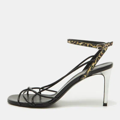 Pre-owned Saint Laurent Black Leather Ankle Strap Sandals Size 39