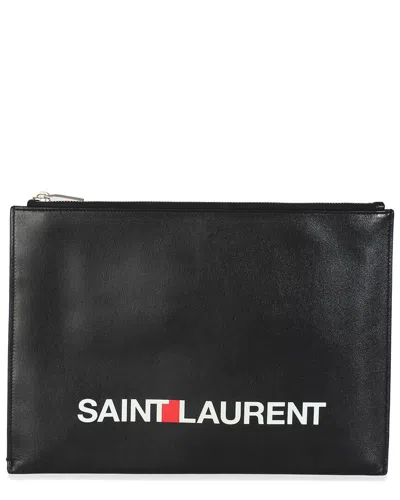 SAINT LAURENT SAINT LAURENT BLACK LEATHER ARCHIVE LOGO IPAD CASE (AUTHENTIC PRE-LOVED)