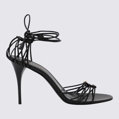 Saint Laurent 90mm Babylone Cassandre-plaque Leather Sandals In Black