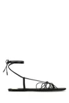 Saint Laurent Black Sandals With Cassandre Logo And Laces Around The Ankle In Leather Woman