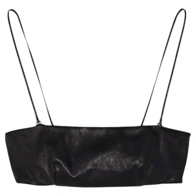 Pre-owned Saint Laurent Black Leather Bandeau Bralette Size Xs Crop Top Removable Straps