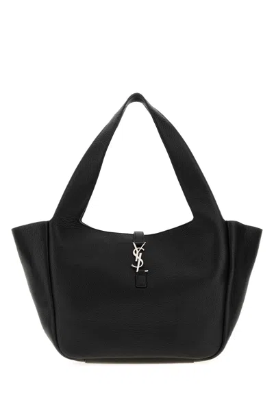 Saint Laurent Black Leather Bea Shopping Bag In Red