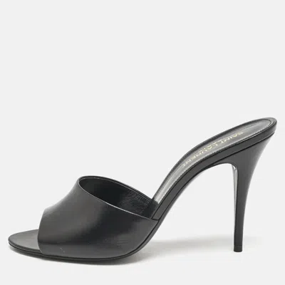 Pre-owned Saint Laurent Black Leather Belfagor Open Toe Slide Sandals Size 39