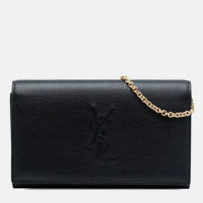Pre-owned Saint Laurent Black Leather Belle De Jour Wallet On Chain