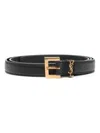 Saint Laurent Cassandre Thin Belt With Square Buckle In Grained Leather In Black