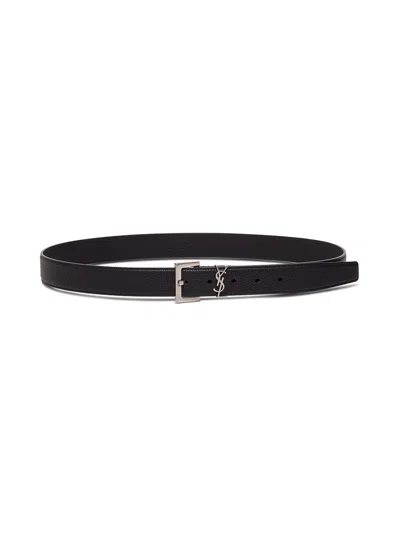 Saint Laurent Black Leather Belt With Logo Buckle  Man