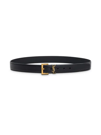 Saint Laurent Black Leather Belt With Logo Buckle  Woman In Multicolor