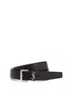Saint Laurent Black Leather Belt With Silver Logo In Multi
