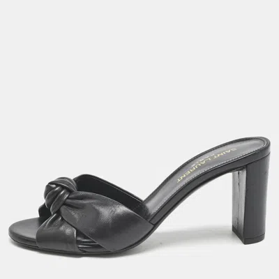 Pre-owned Saint Laurent Black Leather Bianca Slide Sandals Size 36