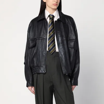 Saint Laurent Black Leather Bomber Jacket
