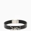 Saint Laurent Black Leather Bracelet With Logo In Black