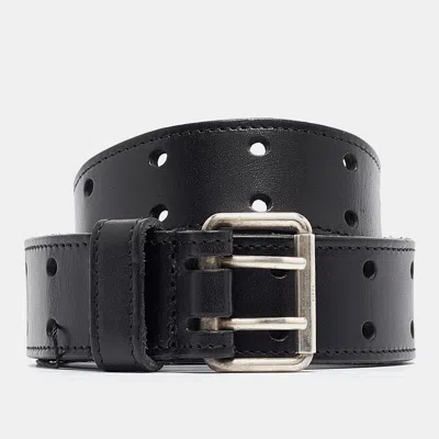 Pre-owned Saint Laurent Black Leather Buckle Belt 95 Cm